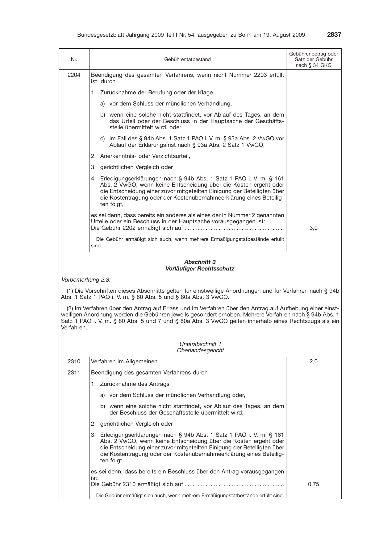 BGBl. 2009, Seite 2837 — Originalseite als Abbildung
