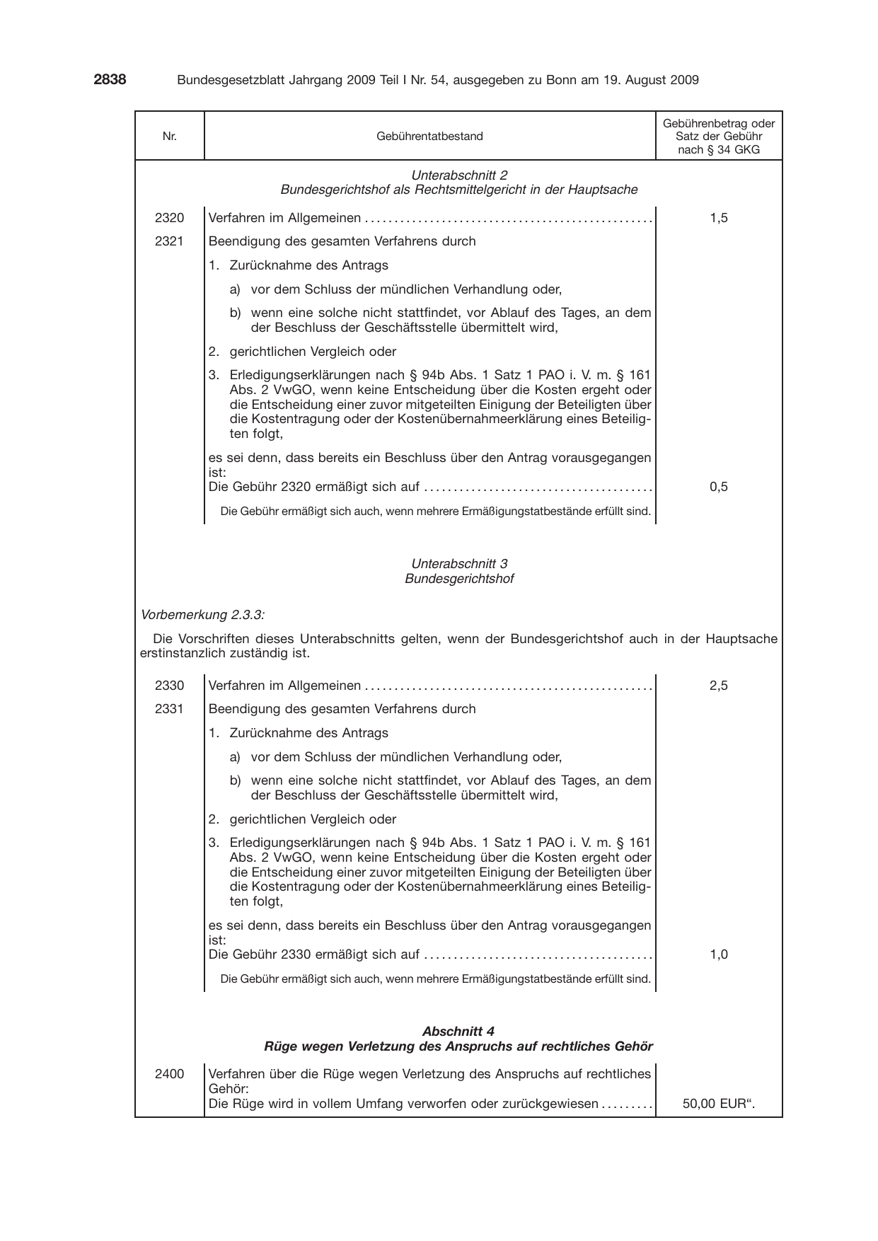 BGBl. 2009, Seite 2838 — Originalseite als Abbildung