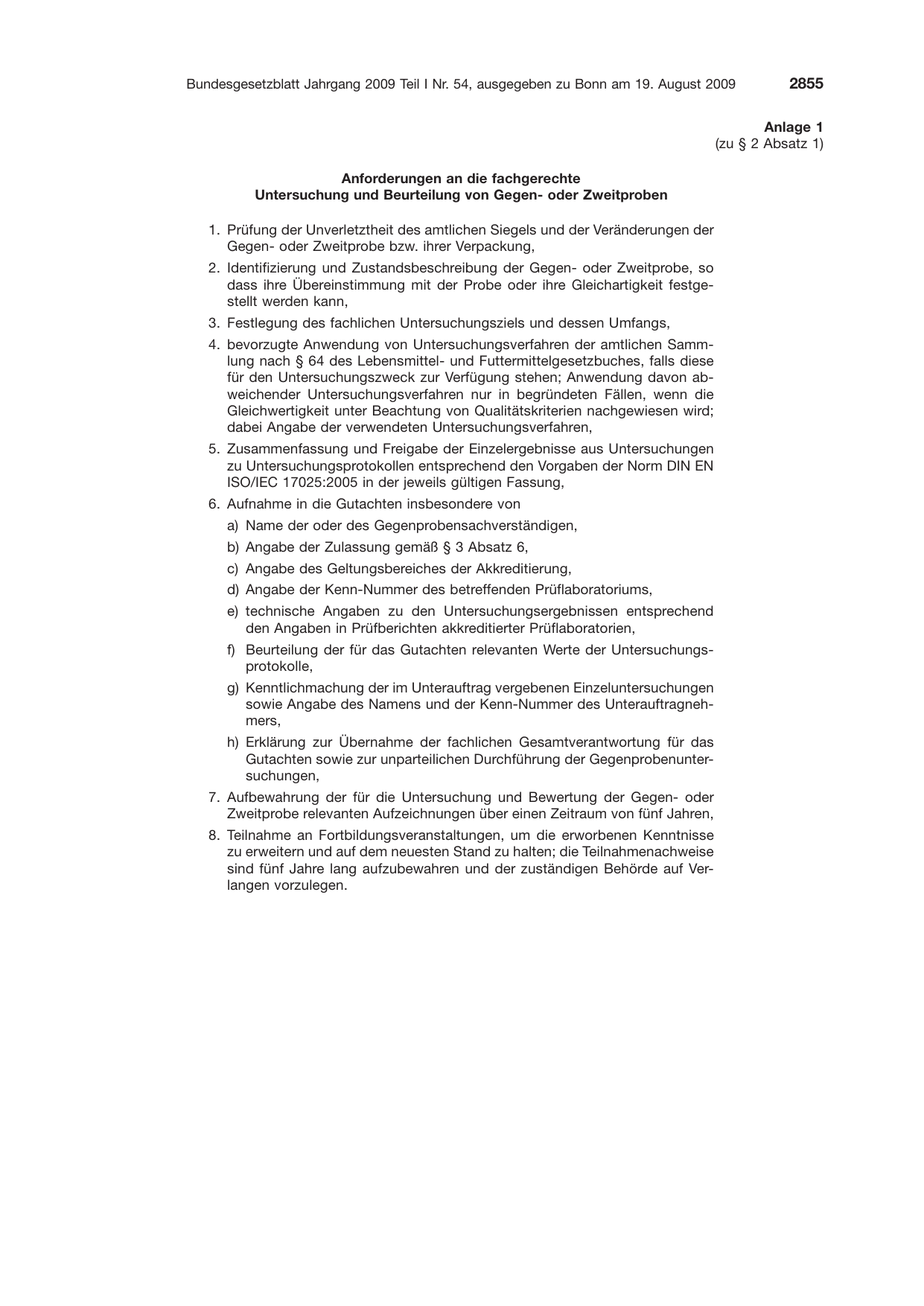 BGBl. 2009, Seite 2855 — Originalseite als Abbildung