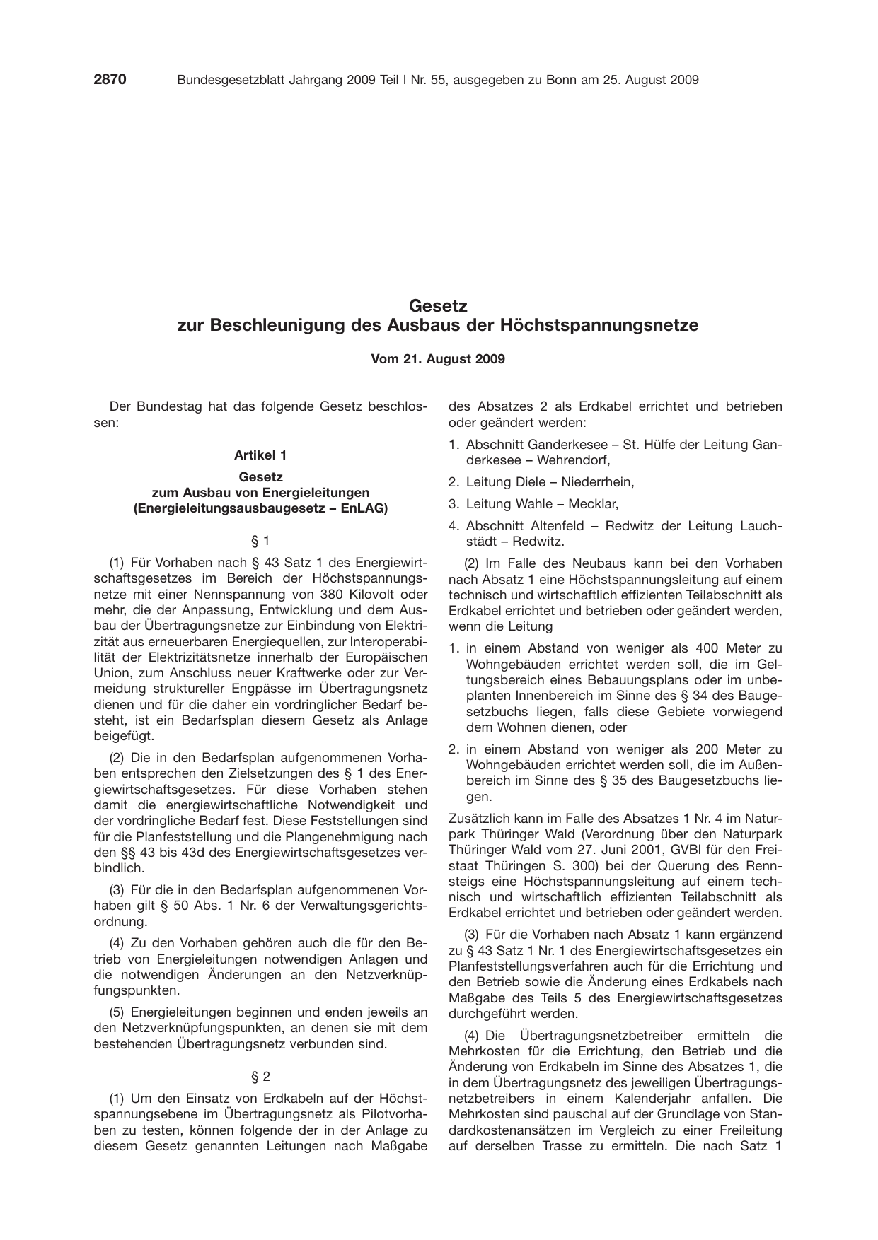 BGBl. 2009, Seite 2870 — Originalseite als Abbildung