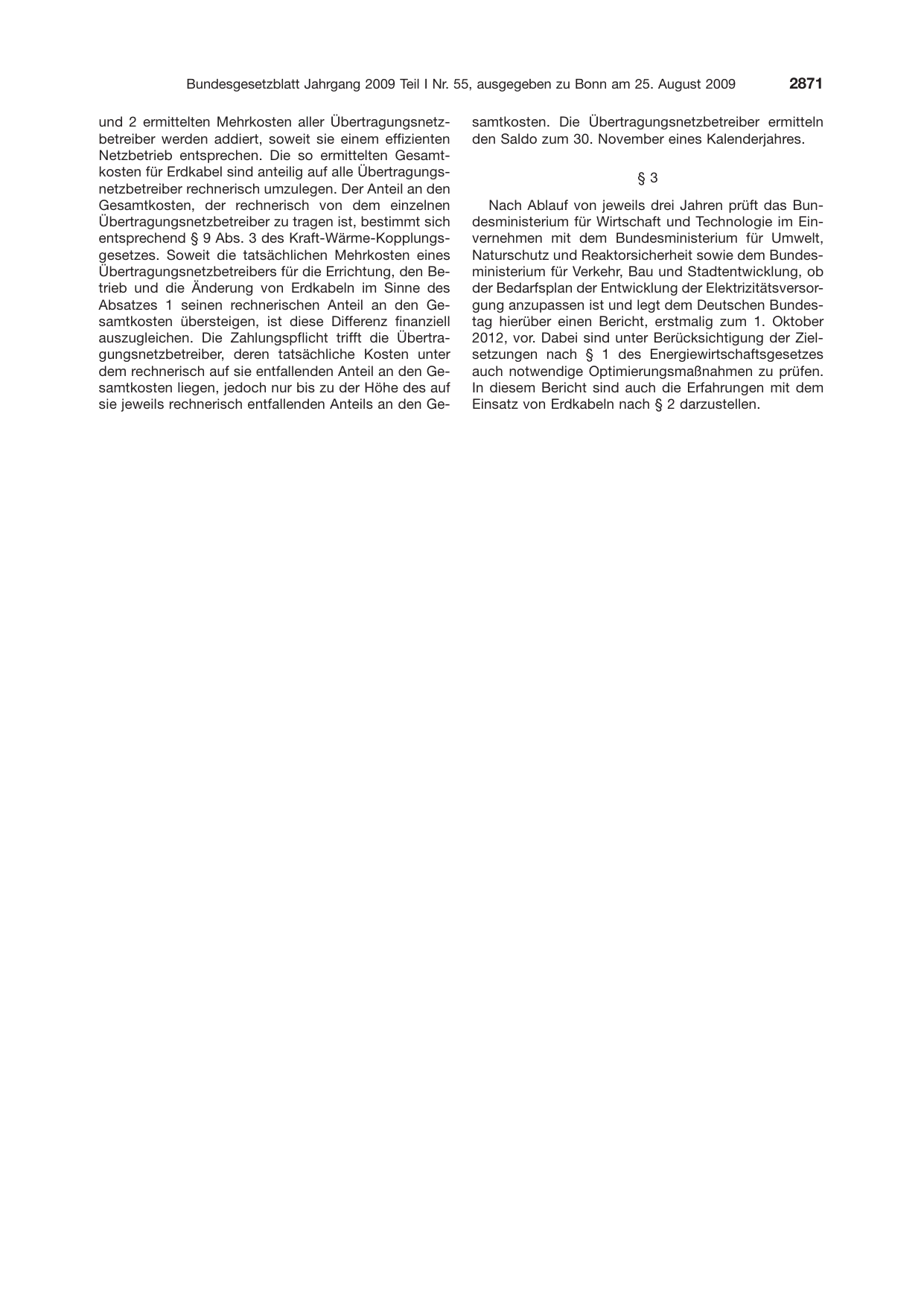 BGBl. 2009, Seite 2871 — Originalseite als Abbildung