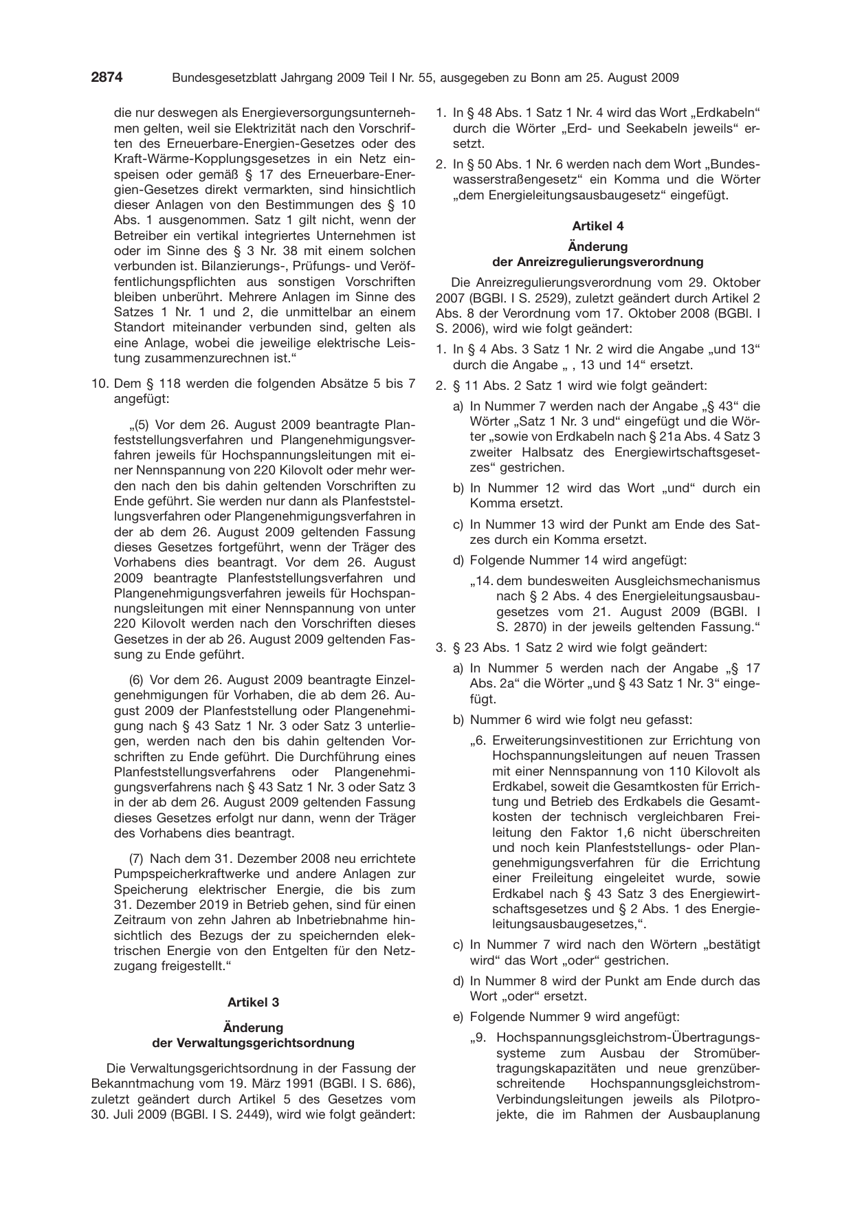 BGBl. 2009, Seite 2874 — Originalseite als Abbildung