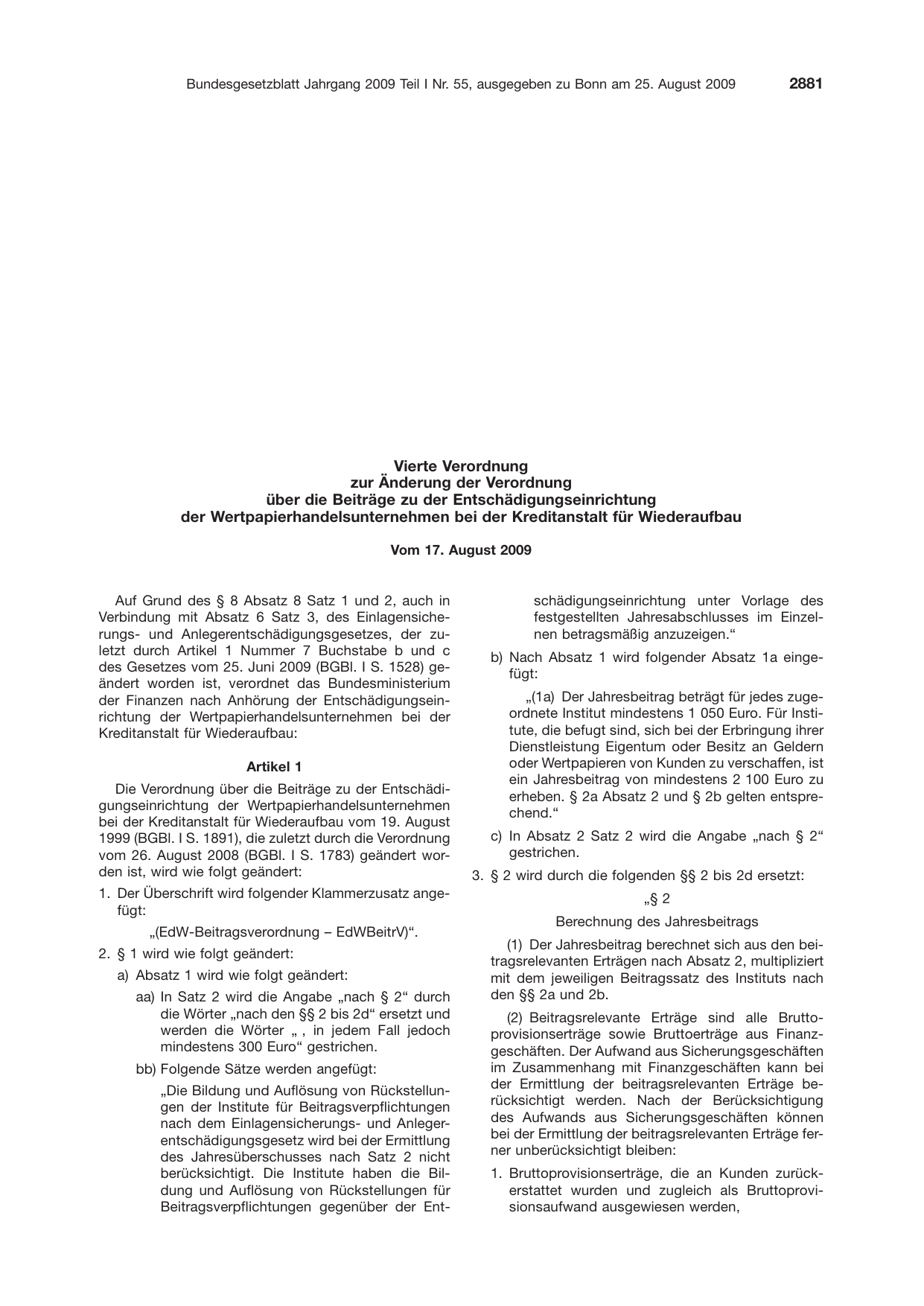 BGBl. 2009, Seite 2881 — Originalseite als Abbildung