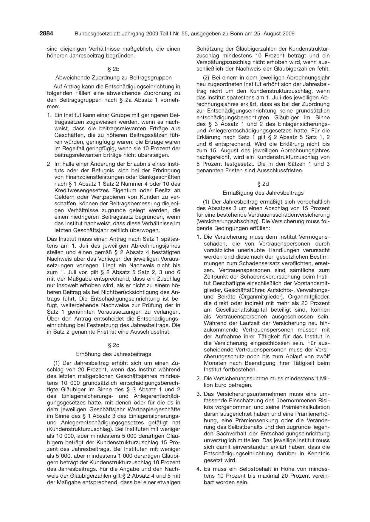 BGBl. 2009, Seite 2884 — Originalseite als Abbildung