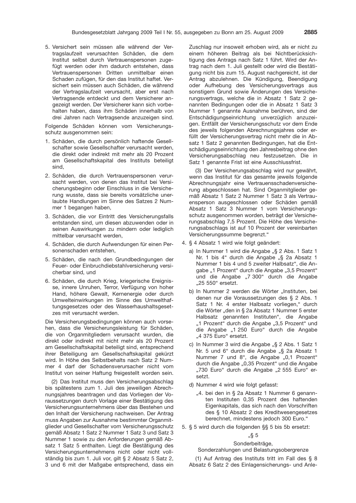 BGBl. 2009, Seite 2885 — Originalseite als Abbildung
