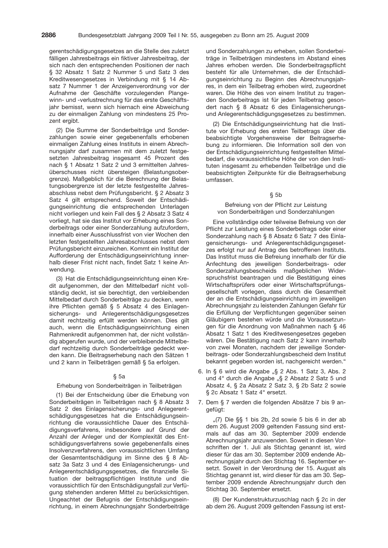 BGBl. 2009, Seite 2886 — Originalseite als Abbildung