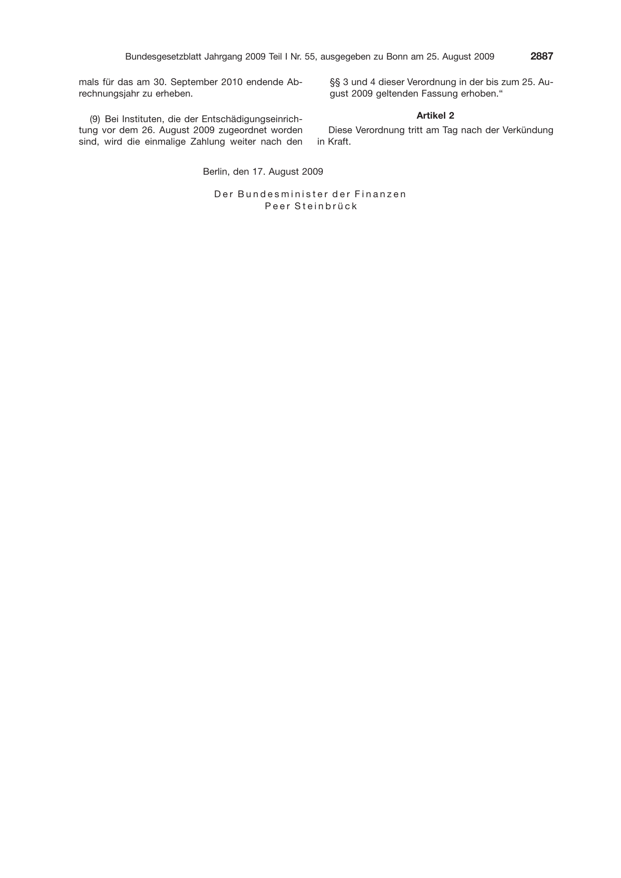 BGBl. 2009, Seite 2887 — Originalseite als Abbildung