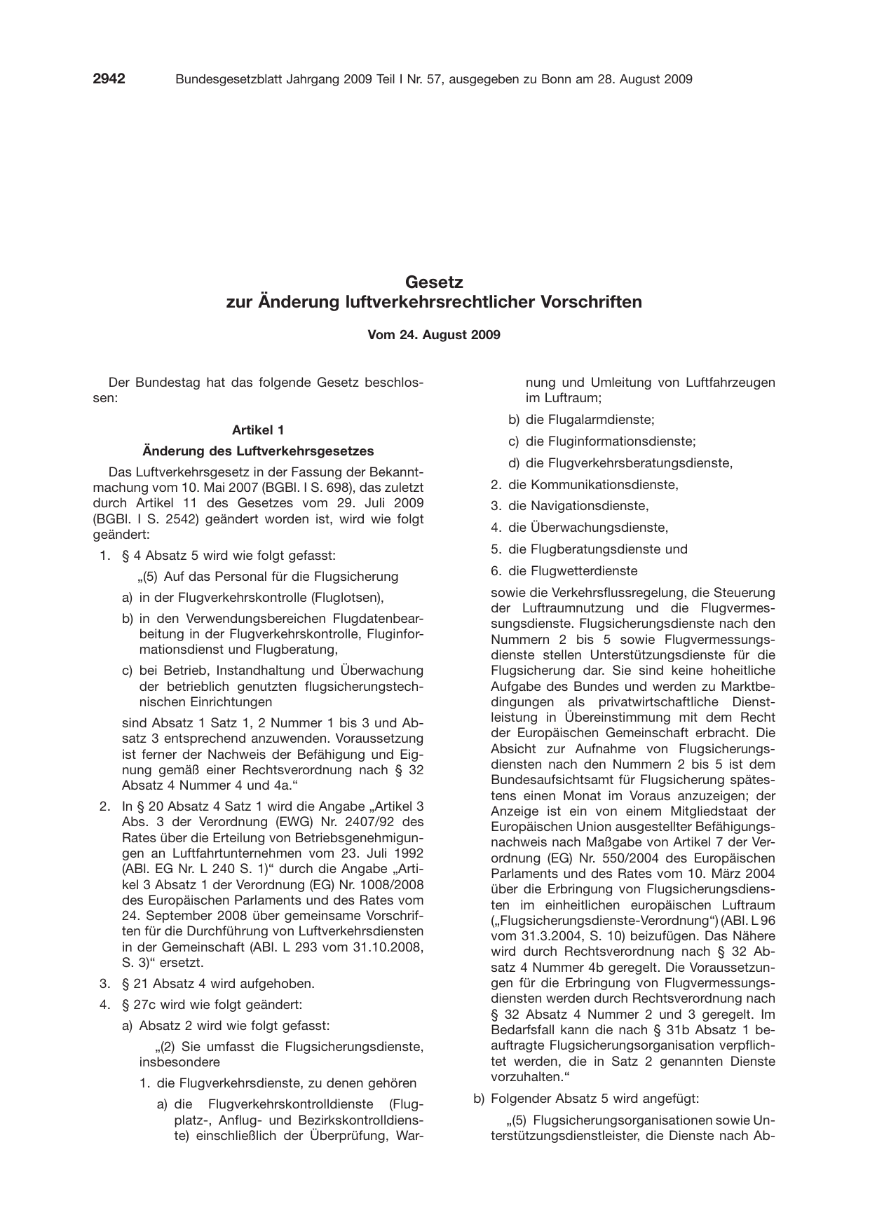BGBl. 2009, Seite 2942 — Originalseite als Abbildung