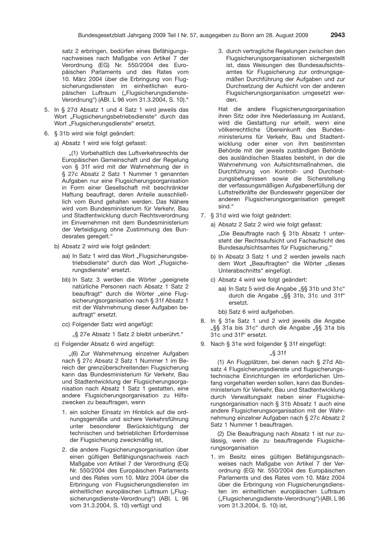 BGBl. 2009, Seite 2943 — Originalseite als Abbildung