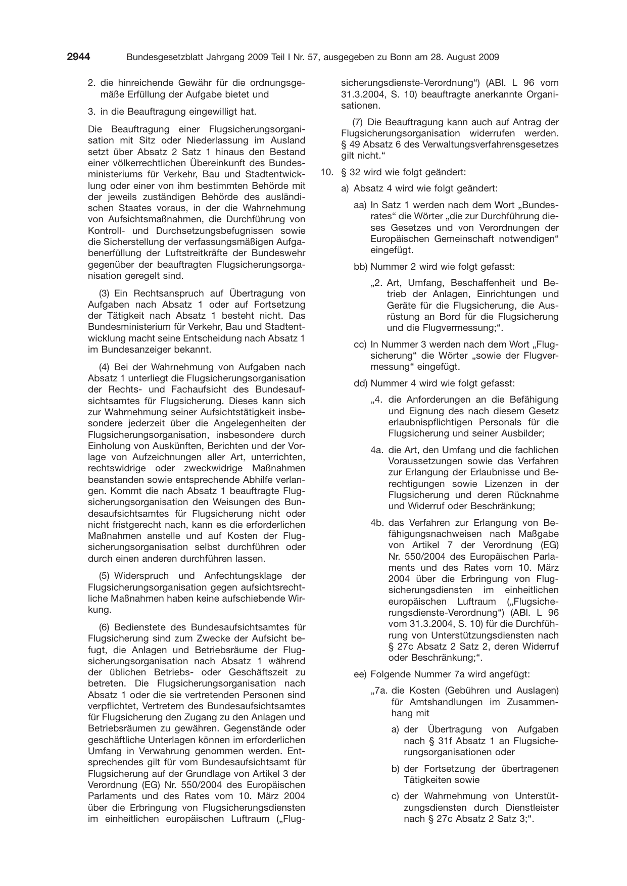 BGBl. 2009, Seite 2944 — Originalseite als Abbildung