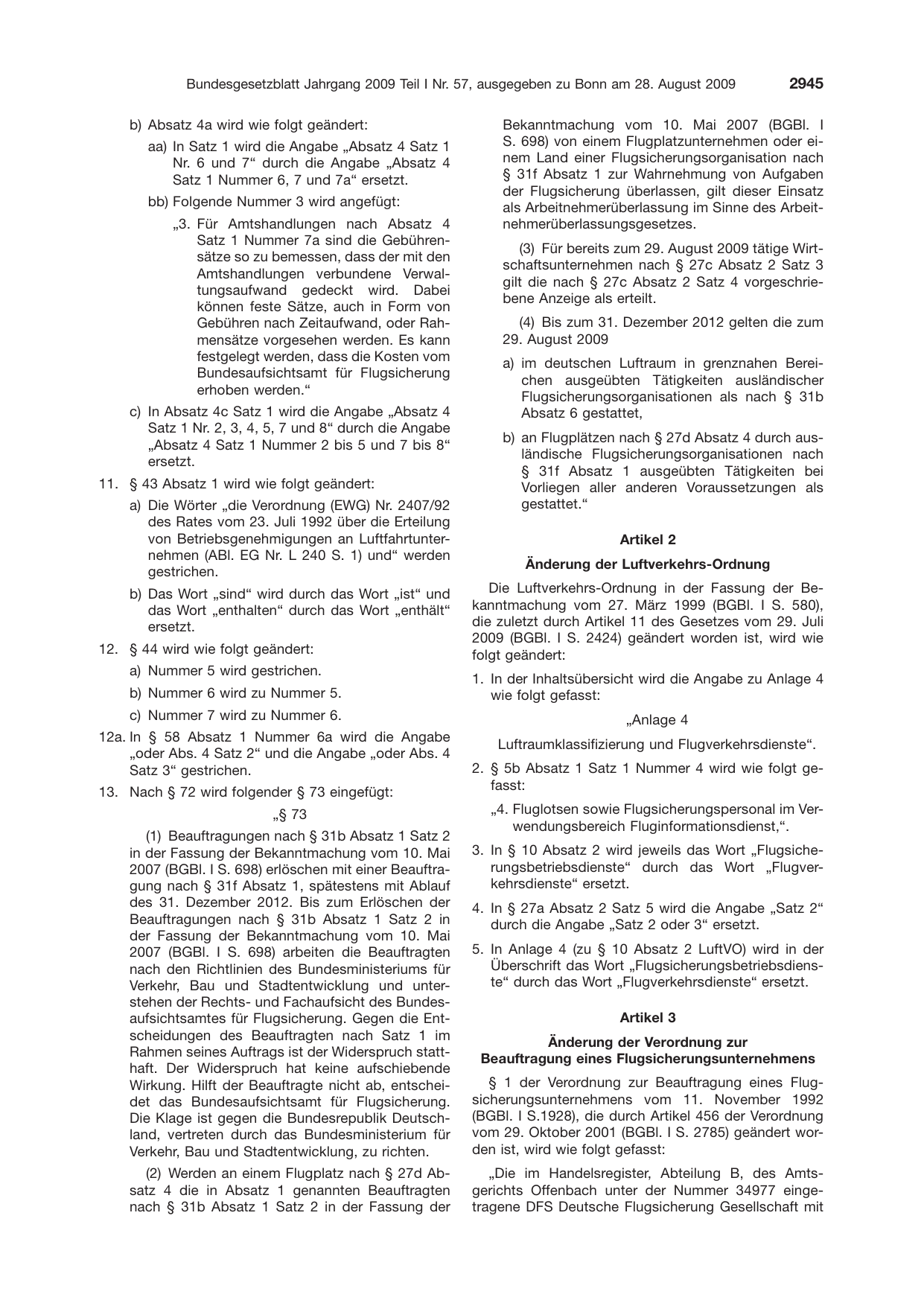 BGBl. 2009, Seite 2945 — Originalseite als Abbildung