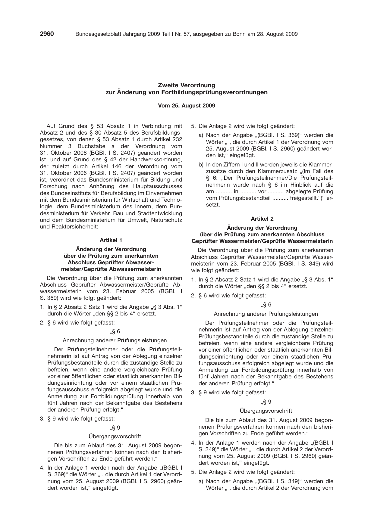 BGBl. 2009, Seite 2960 — Originalseite als Abbildung