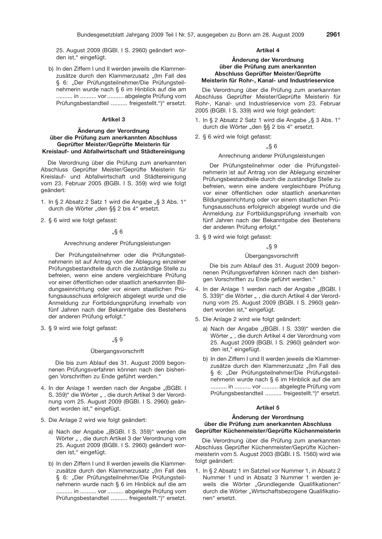 BGBl. 2009, Seite 2961 — Originalseite als Abbildung
