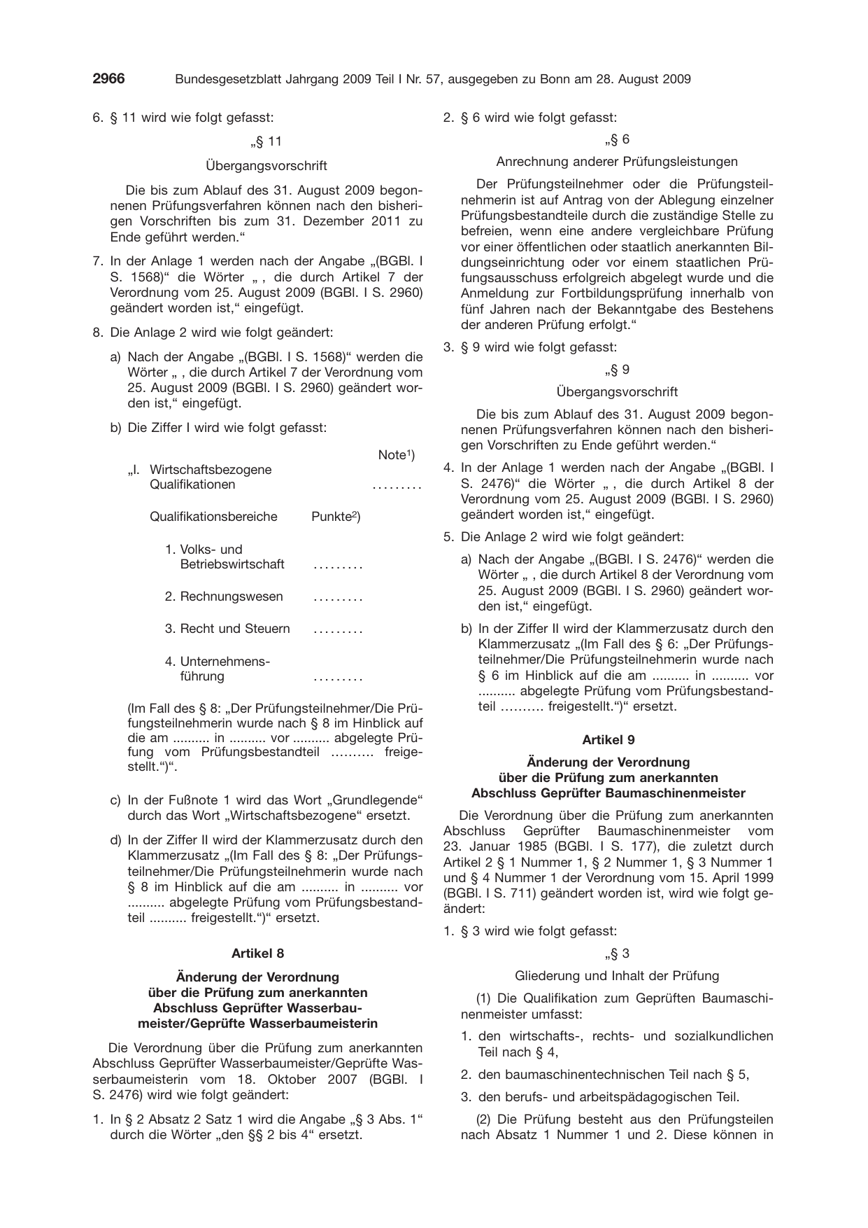 BGBl. 2009, Seite 2966 — Originalseite als Abbildung
