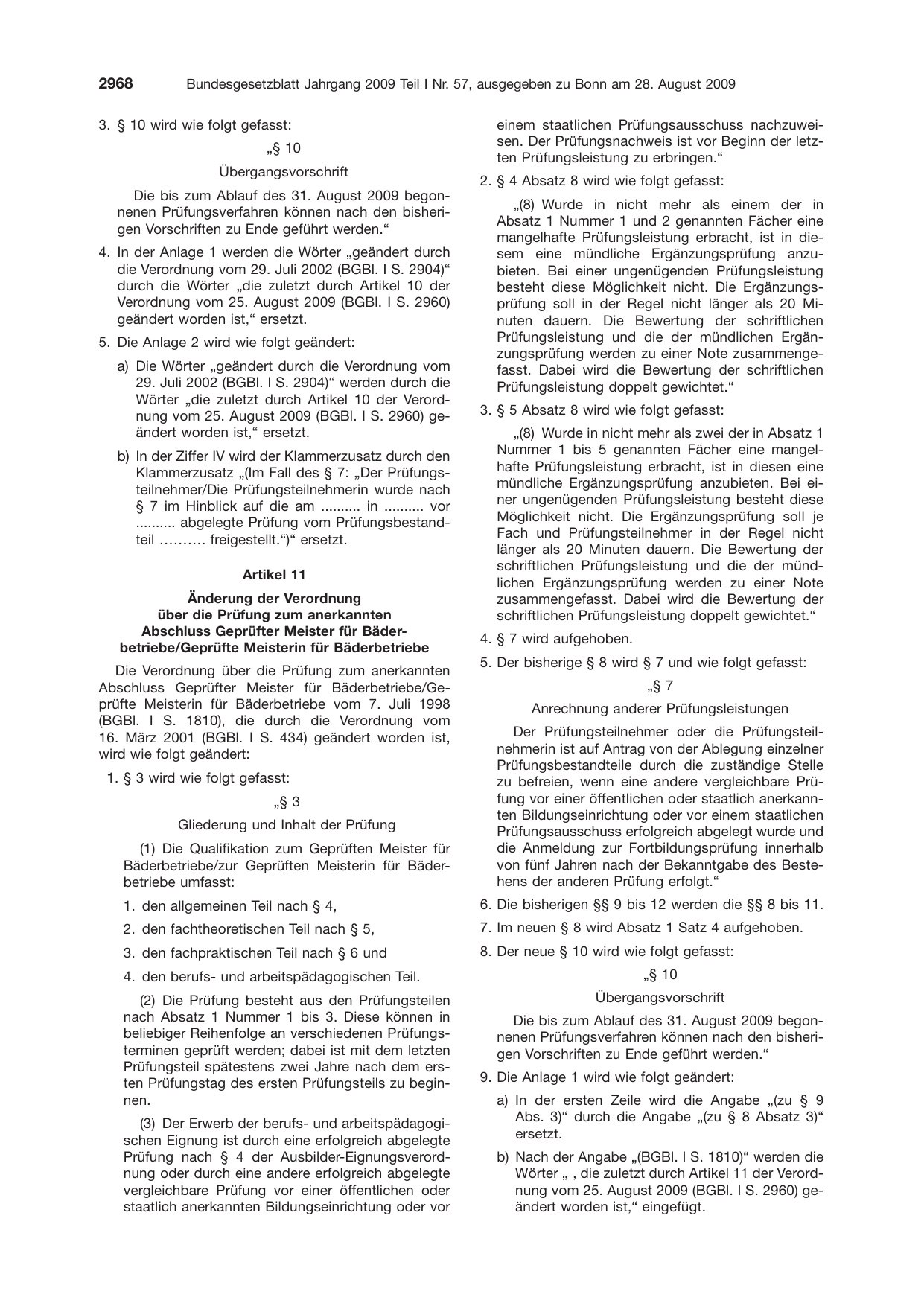 BGBl. 2009, Seite 2968 — Originalseite als Abbildung