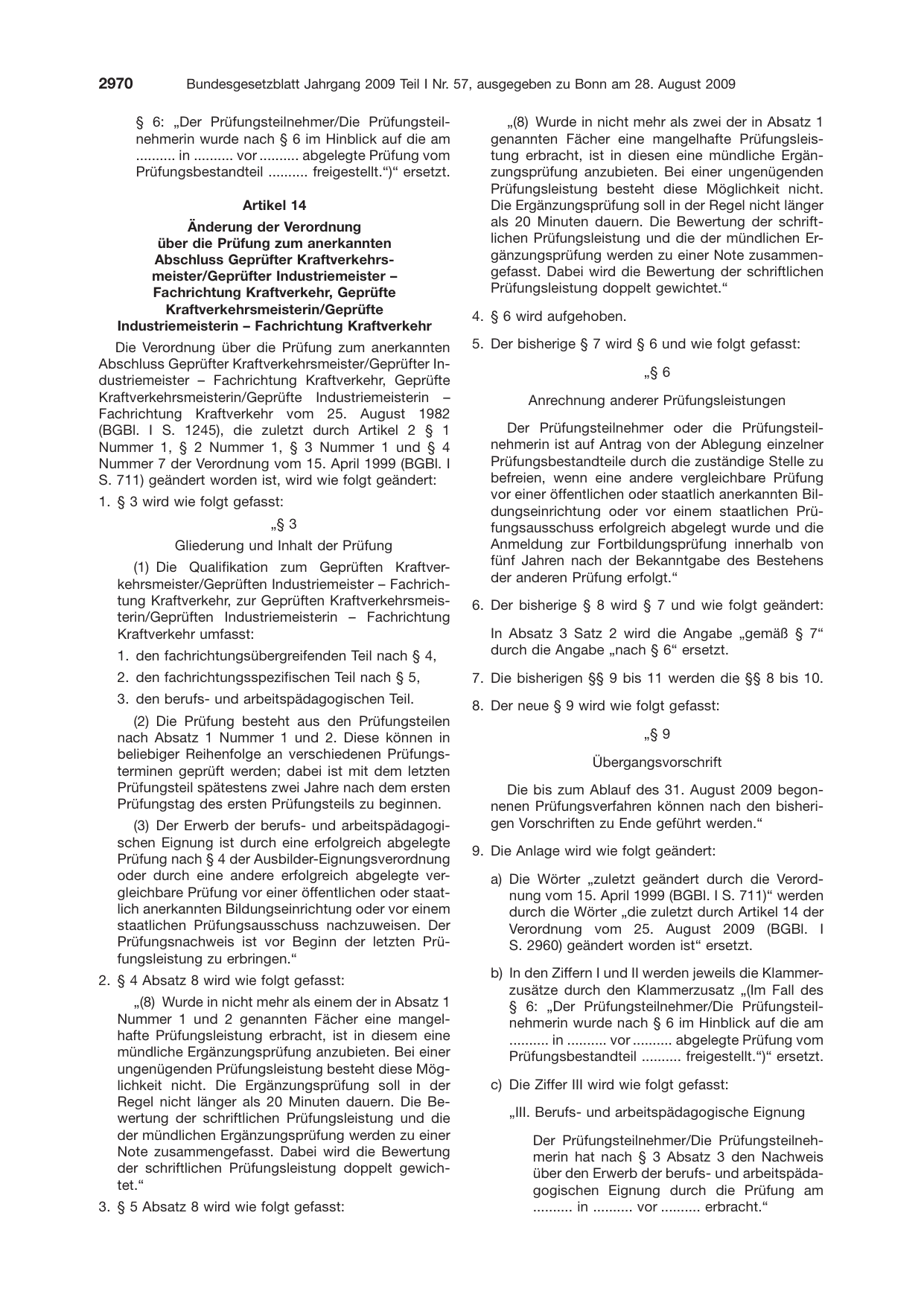 BGBl. 2009, Seite 2970 — Originalseite als Abbildung