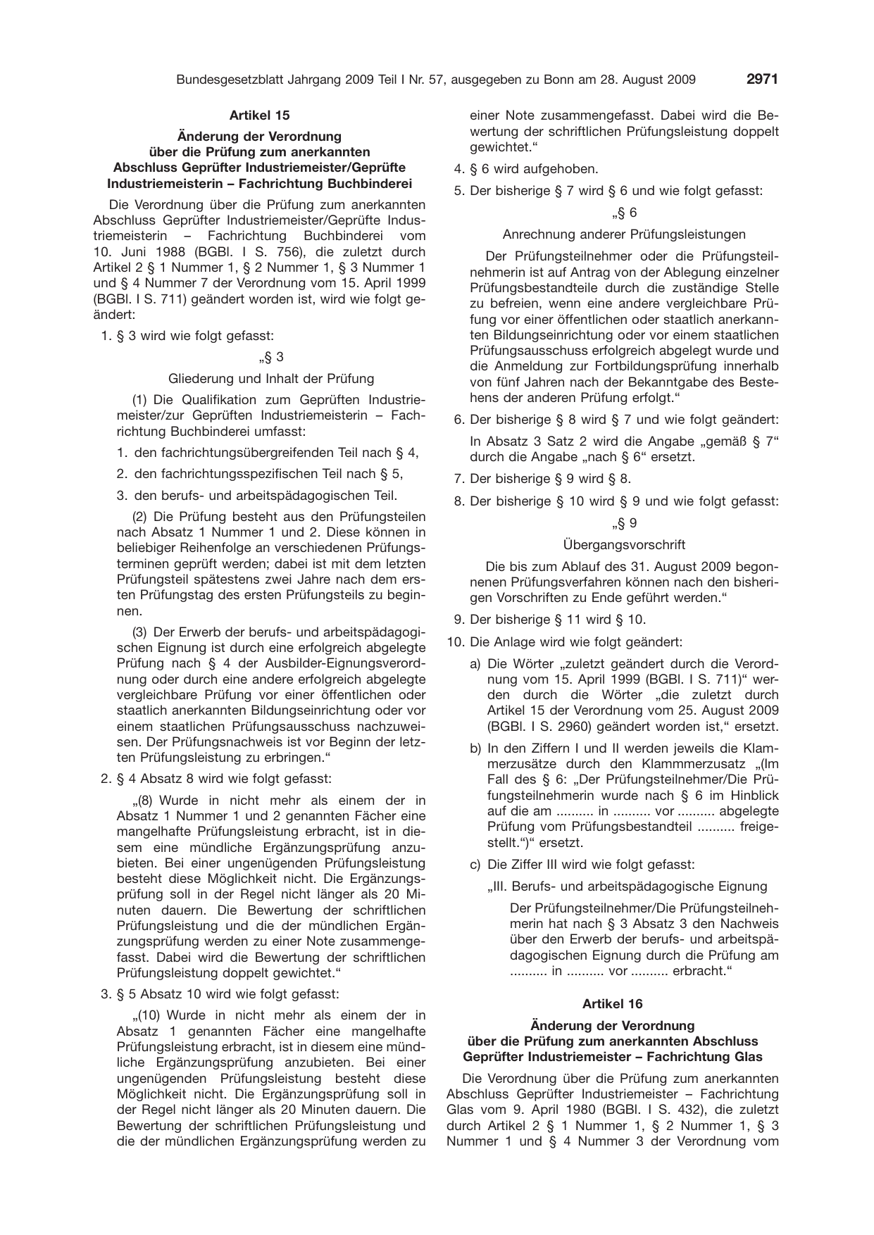BGBl. 2009, Seite 2971 — Originalseite als Abbildung