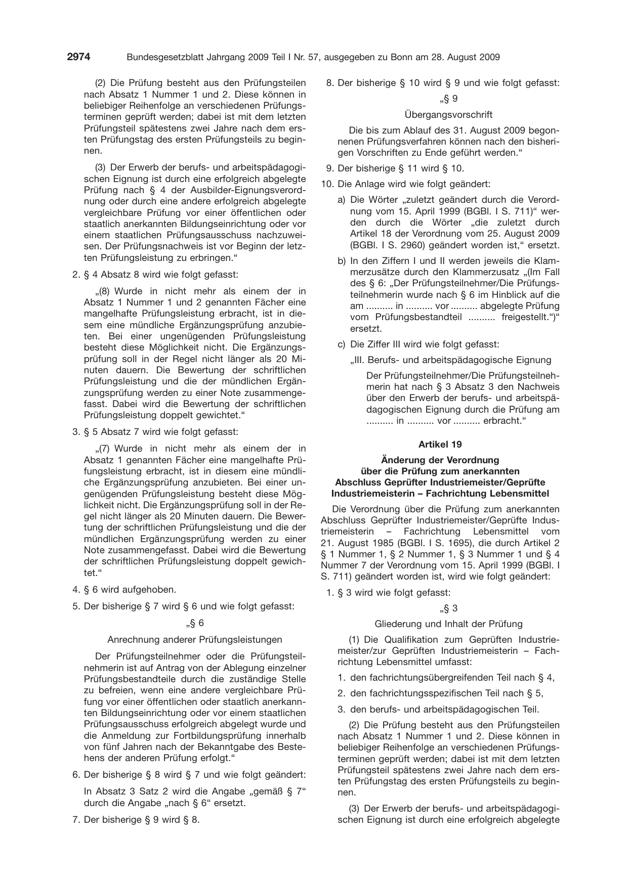 BGBl. 2009, Seite 2974 — Originalseite als Abbildung
