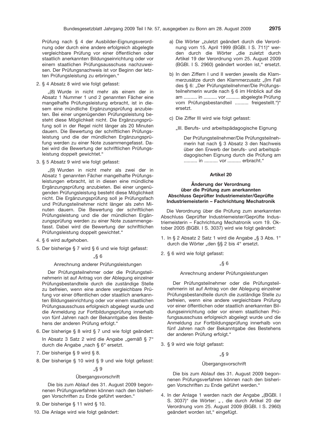 BGBl. 2009, Seite 2975 — Originalseite als Abbildung