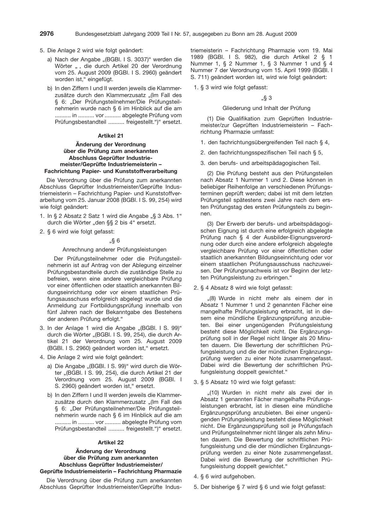 BGBl. 2009, Seite 2976 — Originalseite als Abbildung