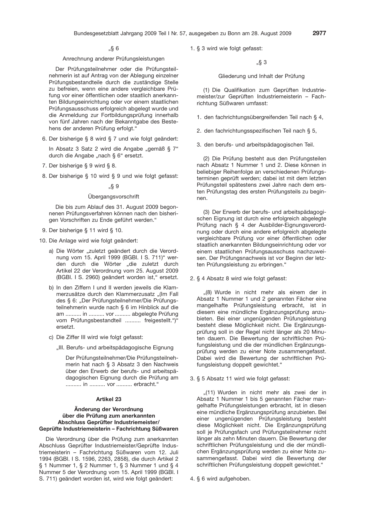 BGBl. 2009, Seite 2977 — Originalseite als Abbildung