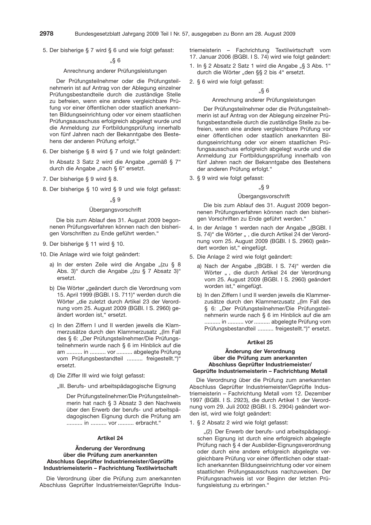 BGBl. 2009, Seite 2978 — Originalseite als Abbildung