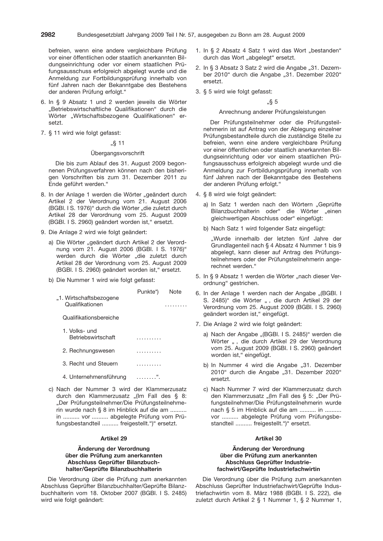 BGBl. 2009, Seite 2982 — Originalseite als Abbildung