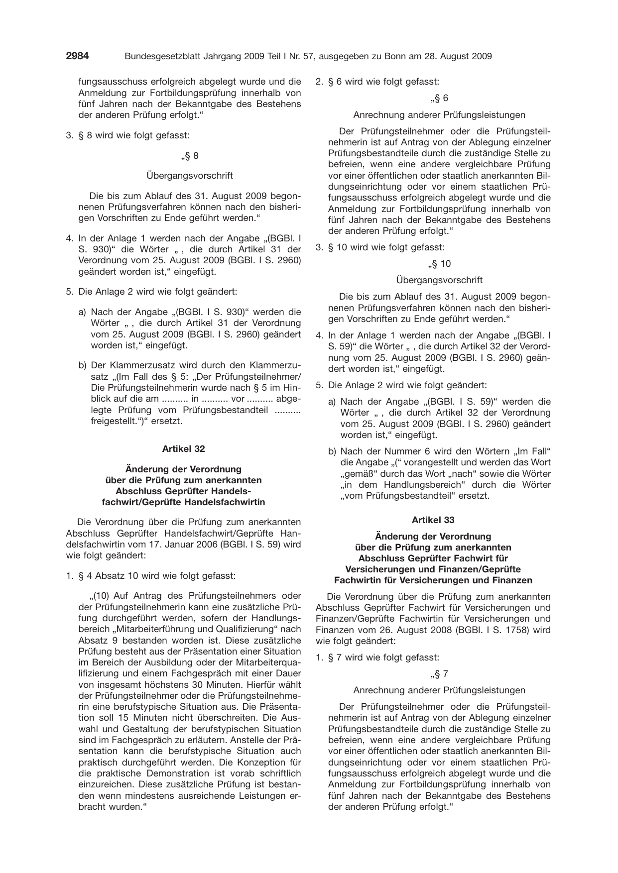 BGBl. 2009, Seite 2984 — Originalseite als Abbildung