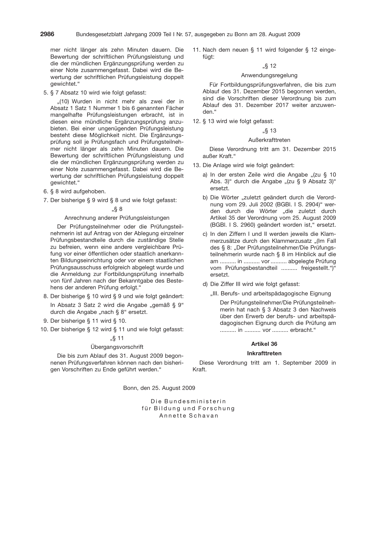 BGBl. 2009, Seite 2986 — Originalseite als Abbildung