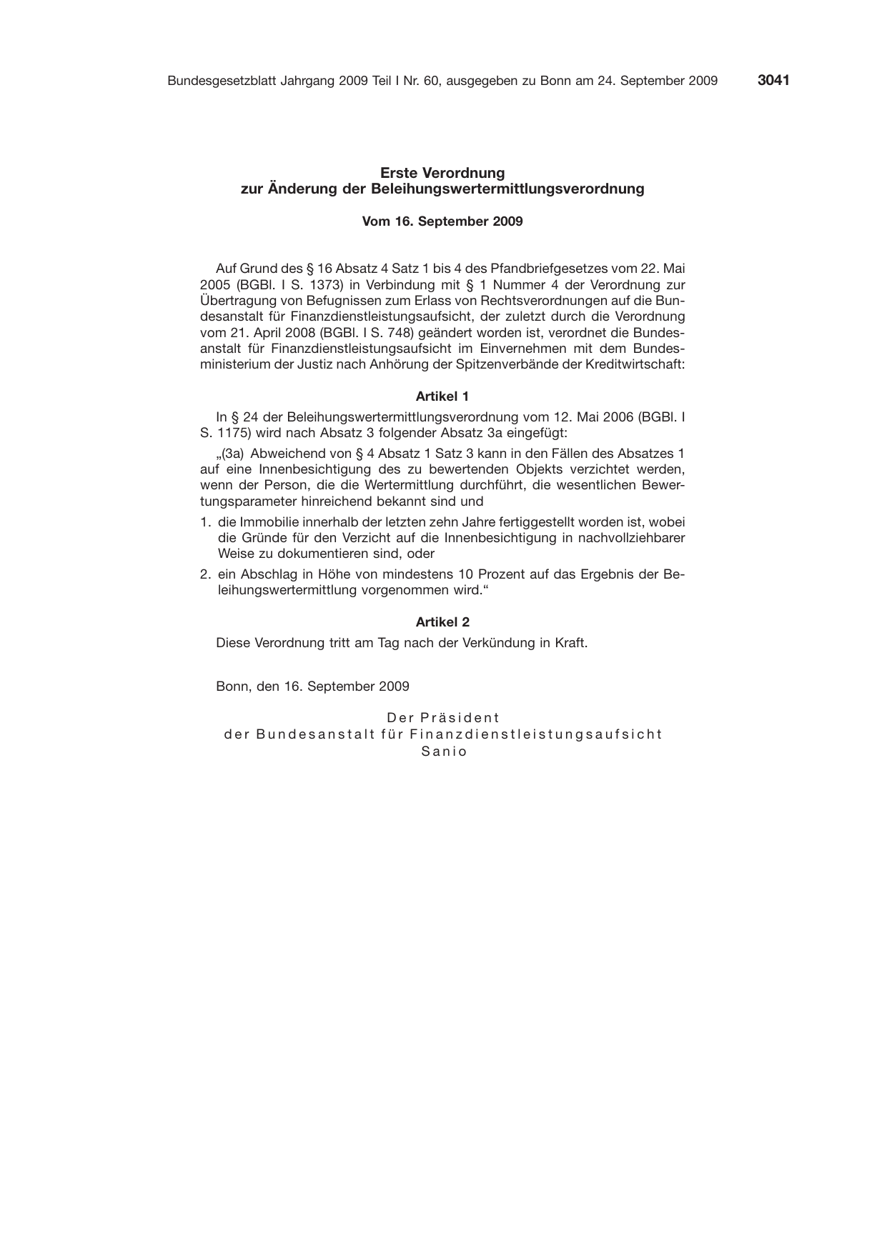 BGBl. 2009, Seite 3041 — Originalseite als Abbildung