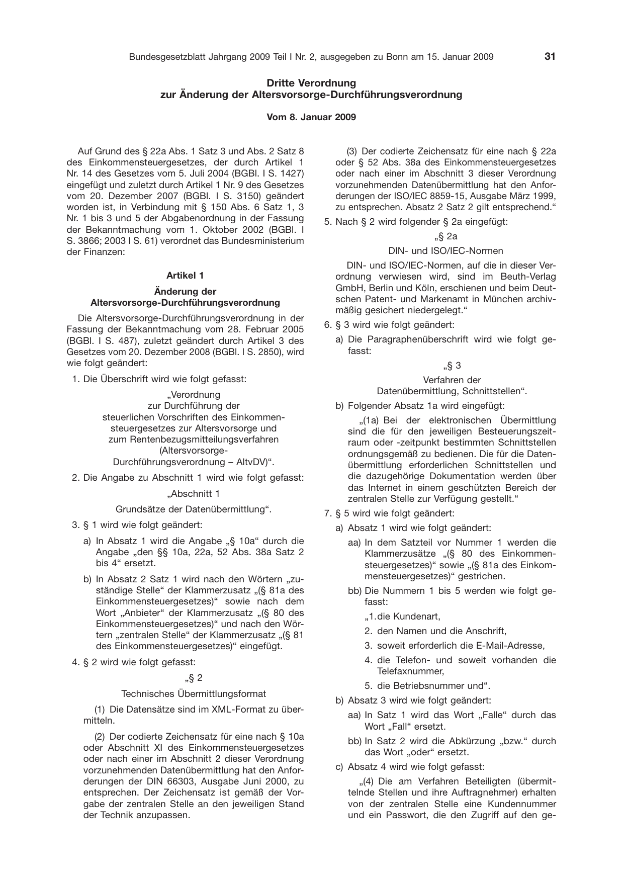 BGBl. 2009, Seite 31 — Originalseite als Abbildung