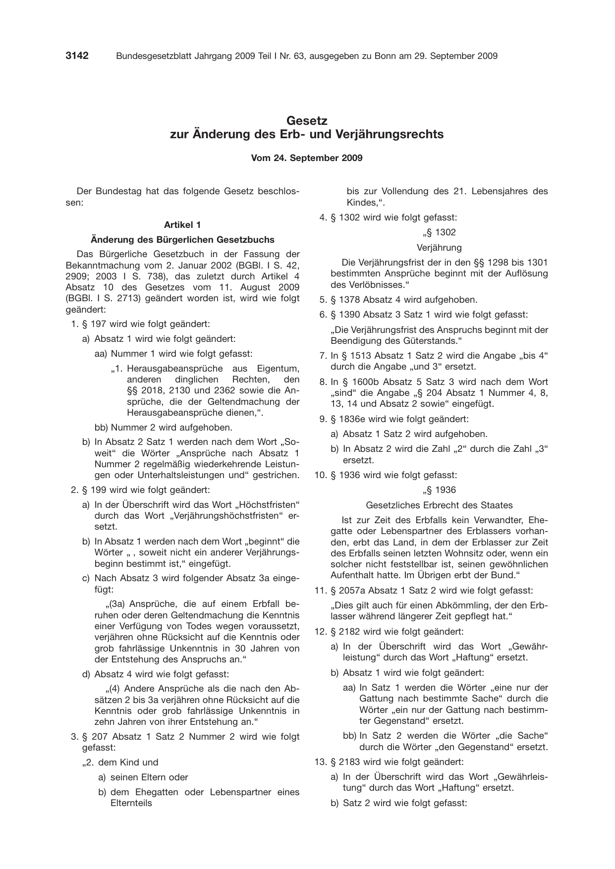 BGBl. 2009, Seite 3142 — Originalseite als Abbildung