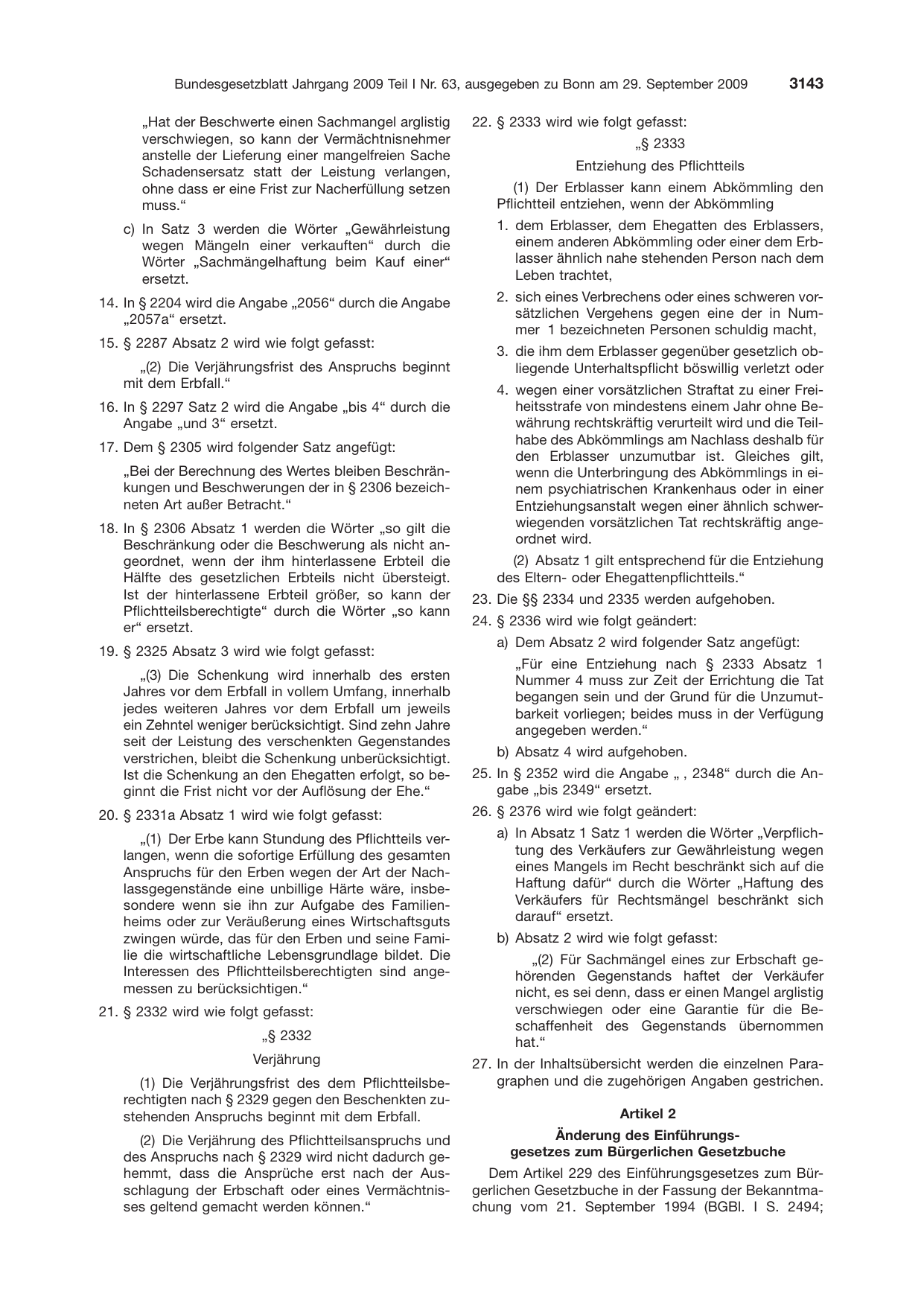 BGBl. 2009, Seite 3143 — Originalseite als Abbildung