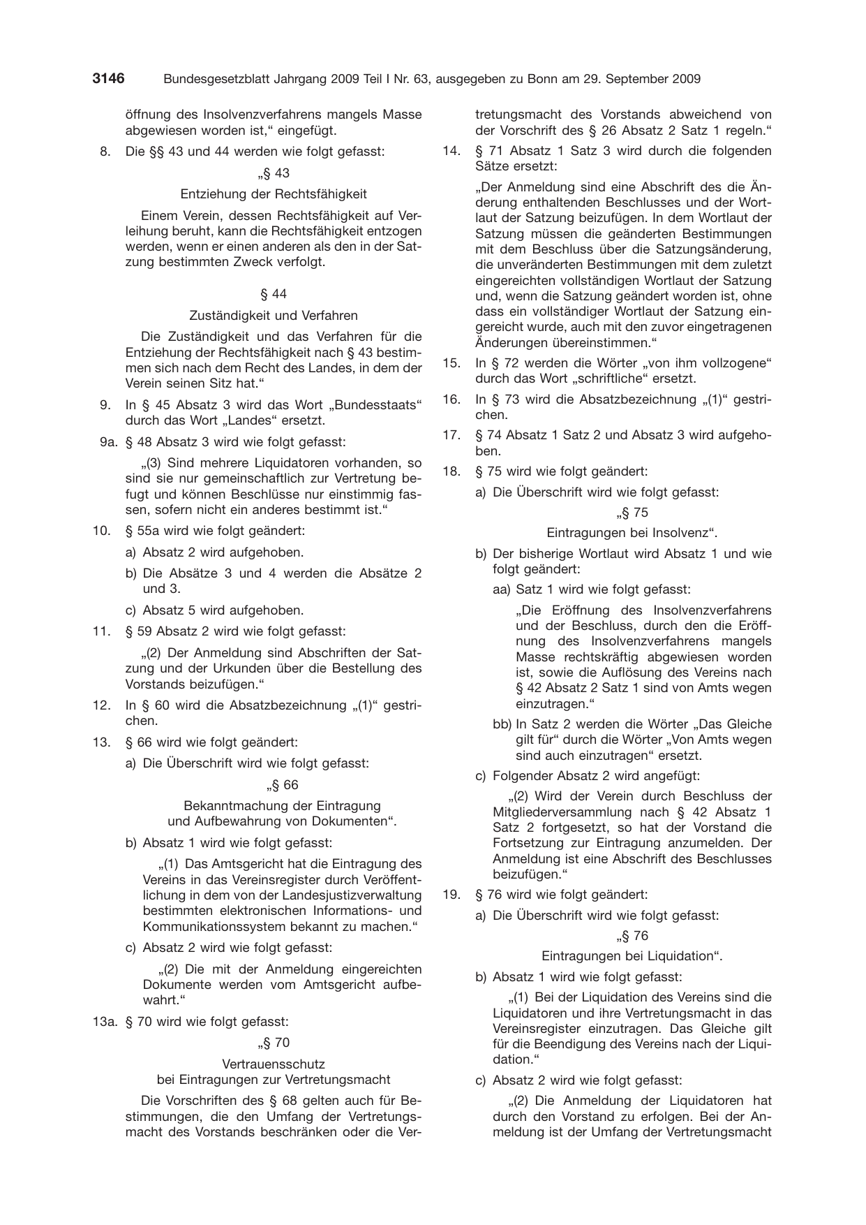 BGBl. 2009, Seite 3146 — Originalseite als Abbildung