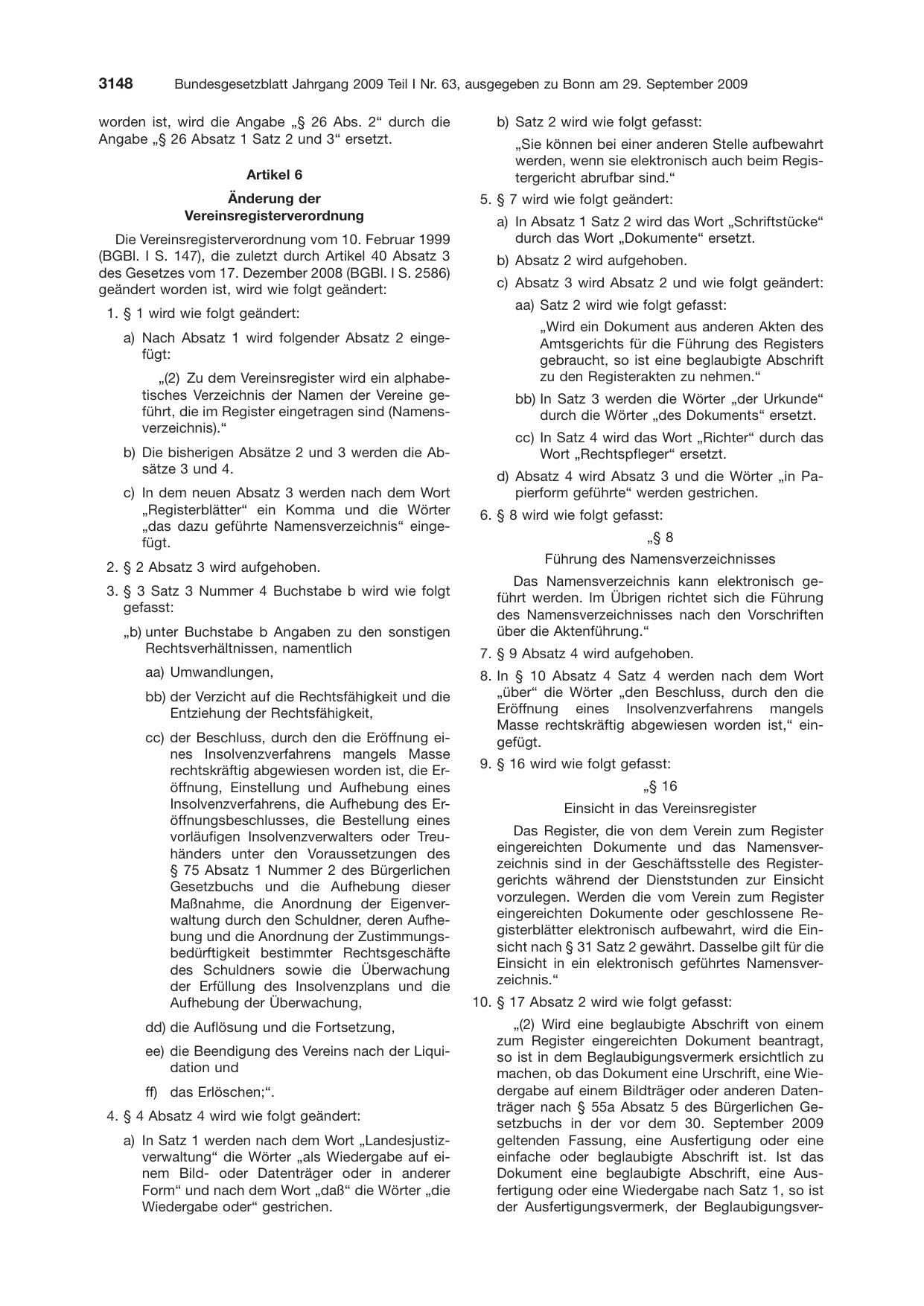 BGBl. 2009, Seite 3148 — Originalseite als Abbildung
