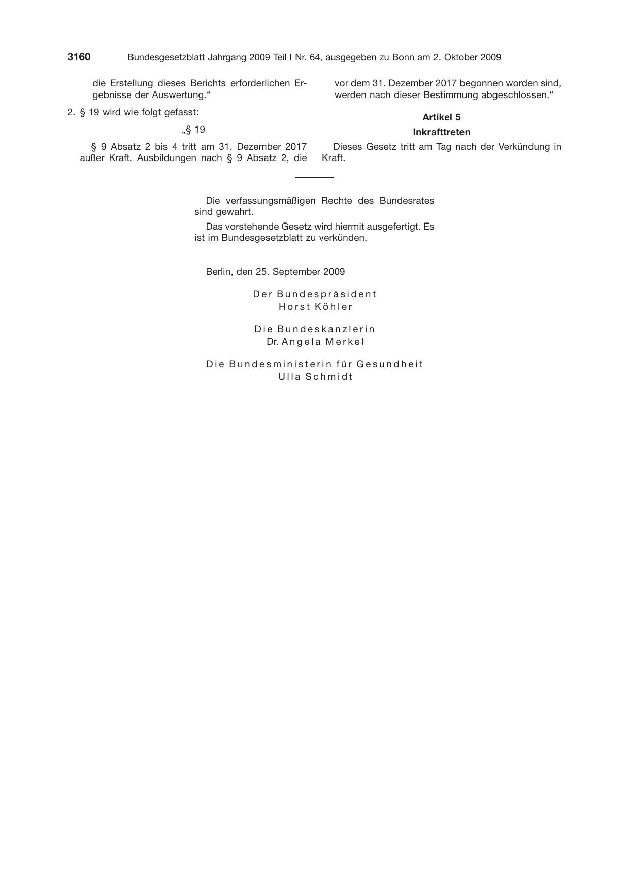 BGBl. 2009, Seite 3160 — Originalseite als Abbildung