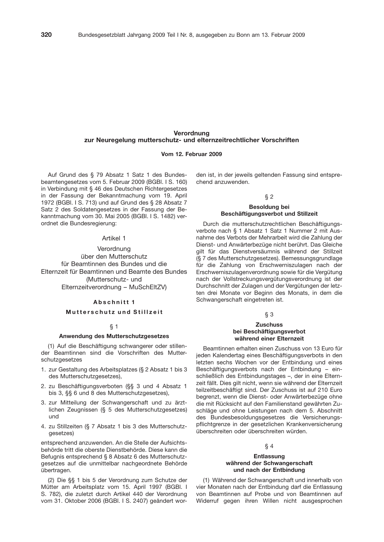 BGBl. 2009, Seite 320 — Originalseite als Abbildung
