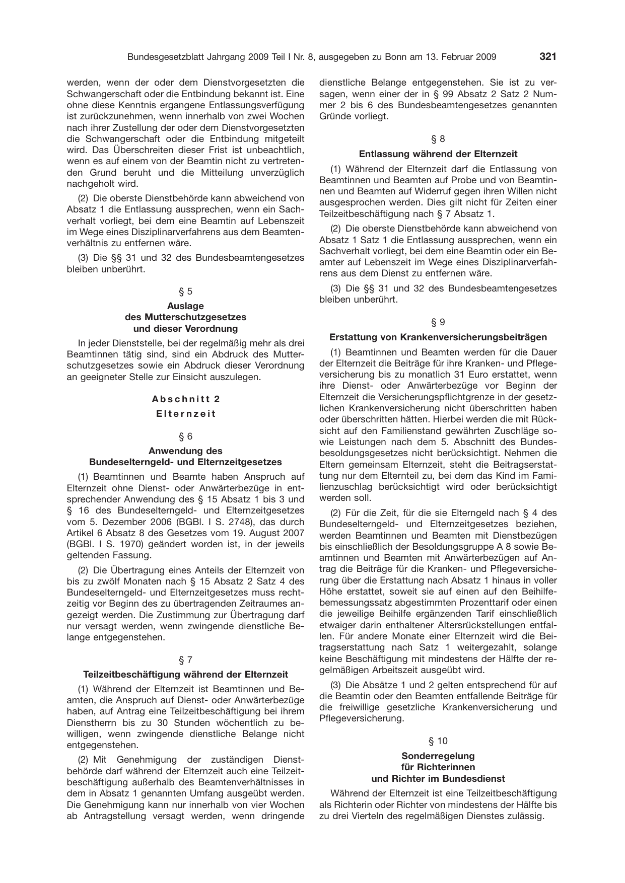 BGBl. 2009, Seite 321 — Originalseite als Abbildung
