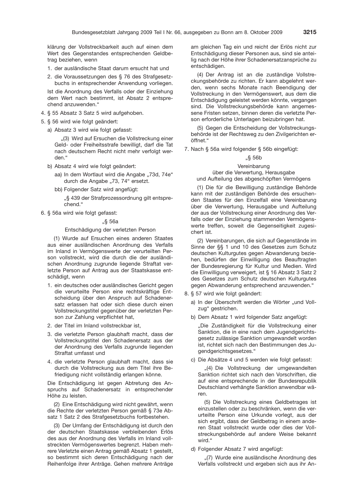 BGBl. 2009, Seite 3215 — Originalseite als Abbildung