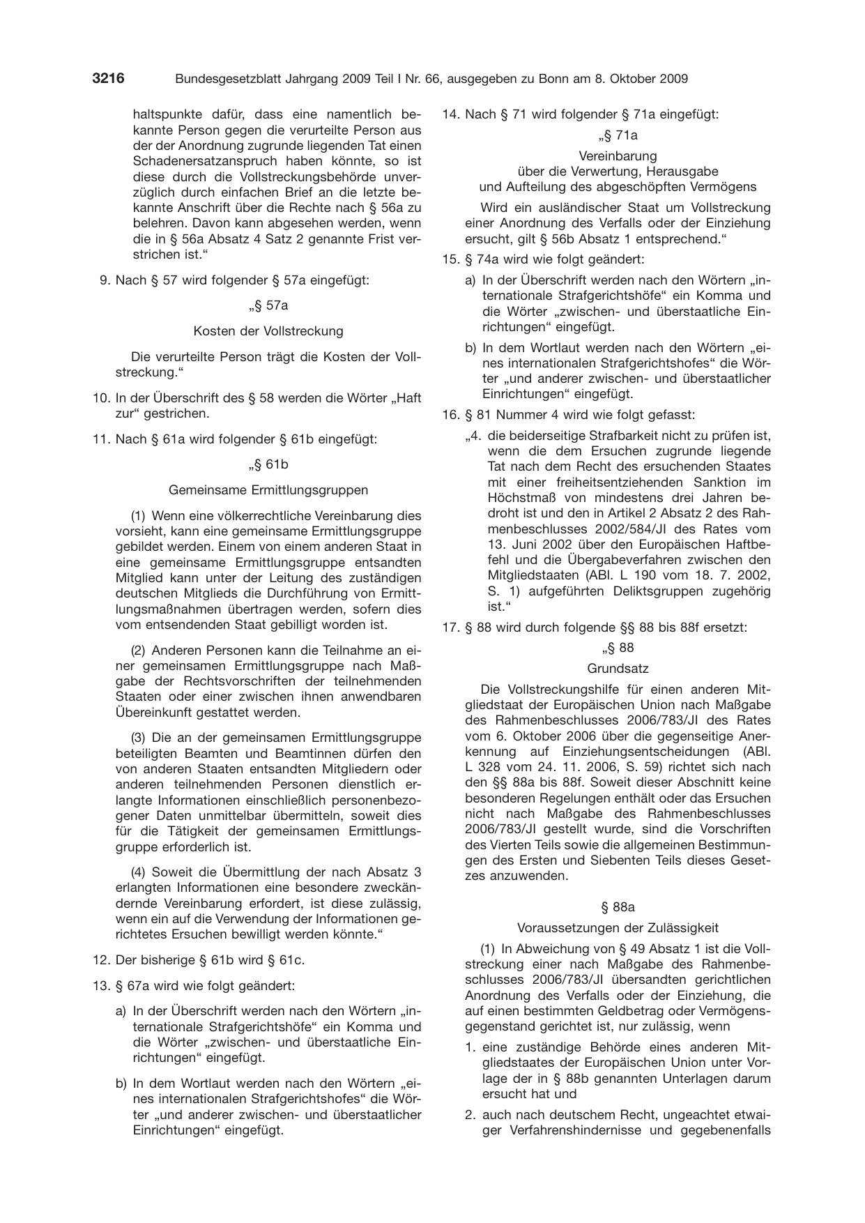 BGBl. 2009, Seite 3216 — Originalseite als Abbildung