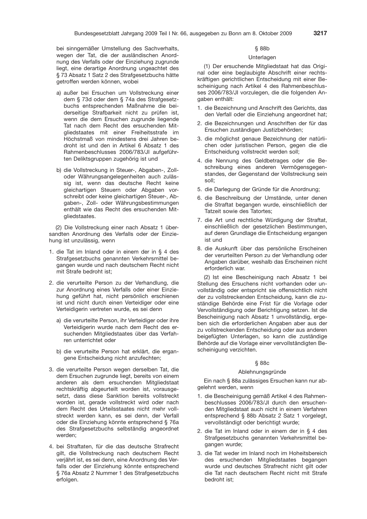 BGBl. 2009, Seite 3217 — Originalseite als Abbildung