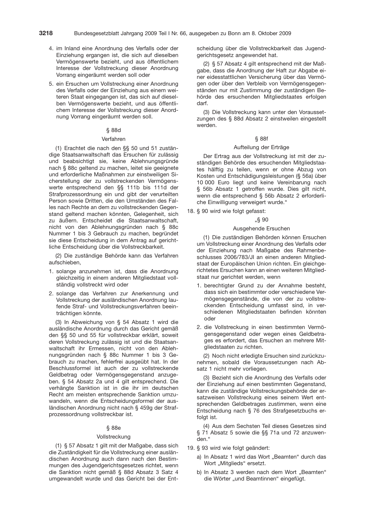 BGBl. 2009, Seite 3218 — Originalseite als Abbildung