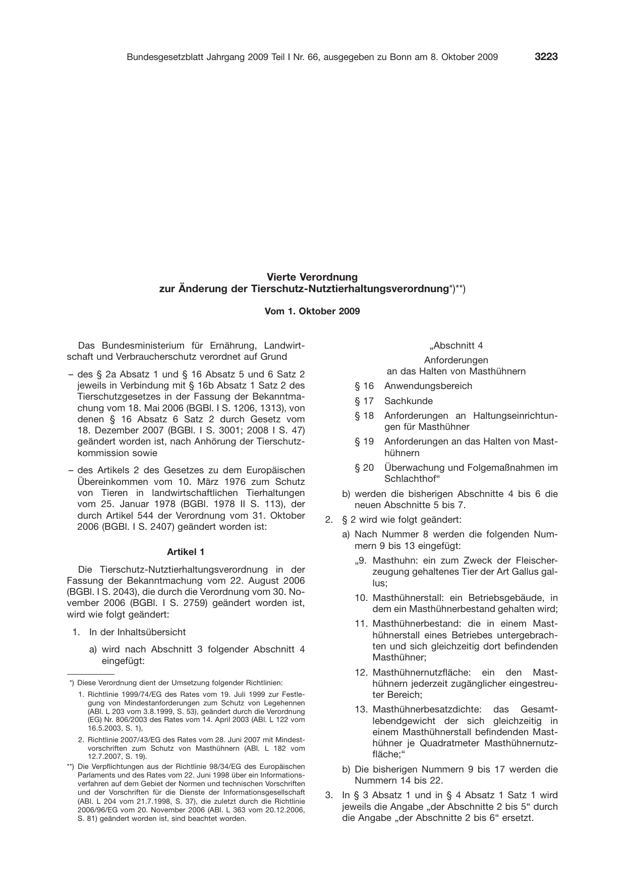 BGBl. 2009, Seite 3223 — Originalseite als Abbildung