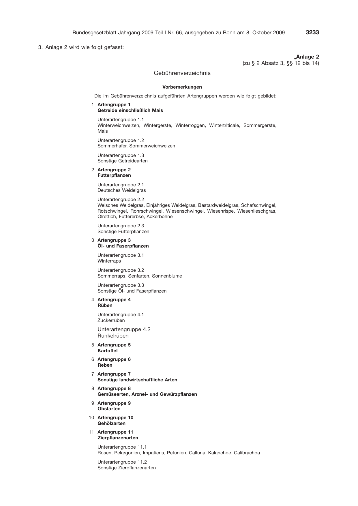 BGBl. 2009, Seite 3233 — Originalseite als Abbildung