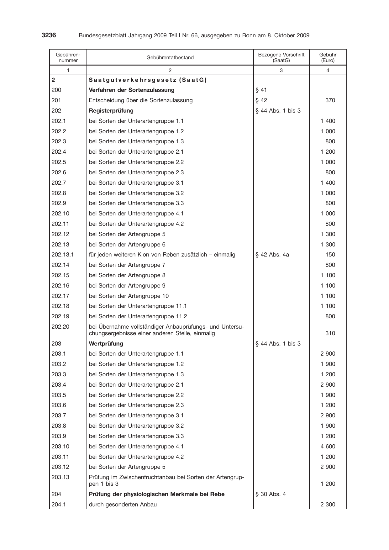 BGBl. 2009, Seite 3236 — Originalseite als Abbildung
