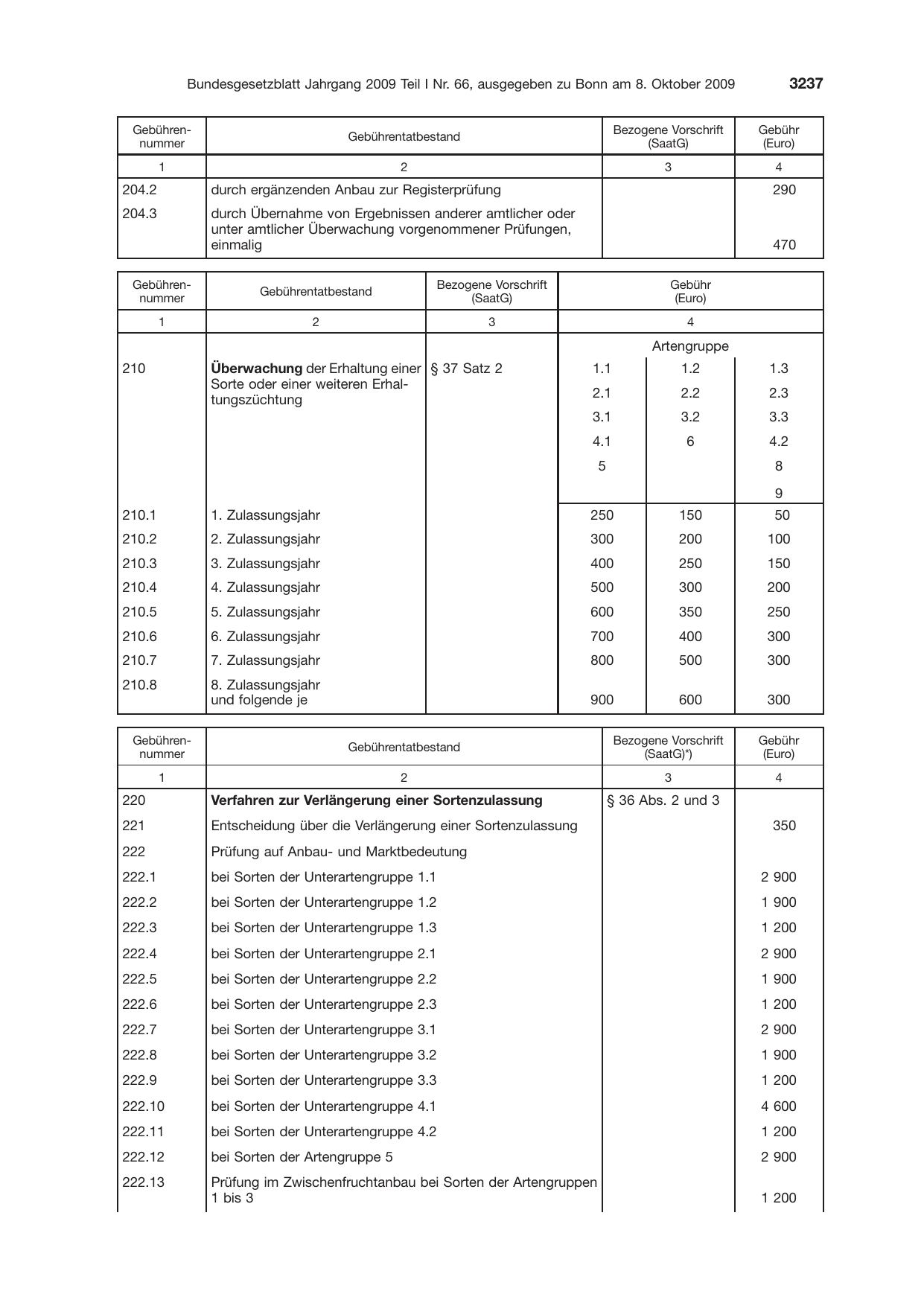 BGBl. 2009, Seite 3237 — Originalseite als Abbildung