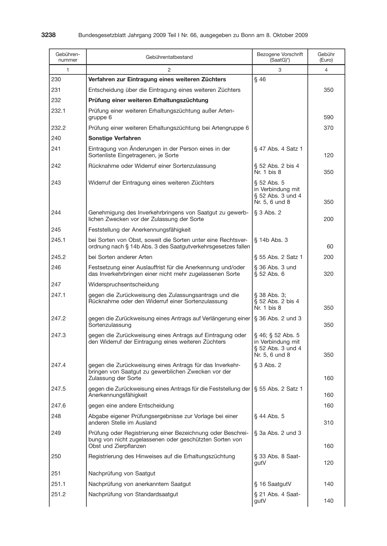 BGBl. 2009, Seite 3238 — Originalseite als Abbildung