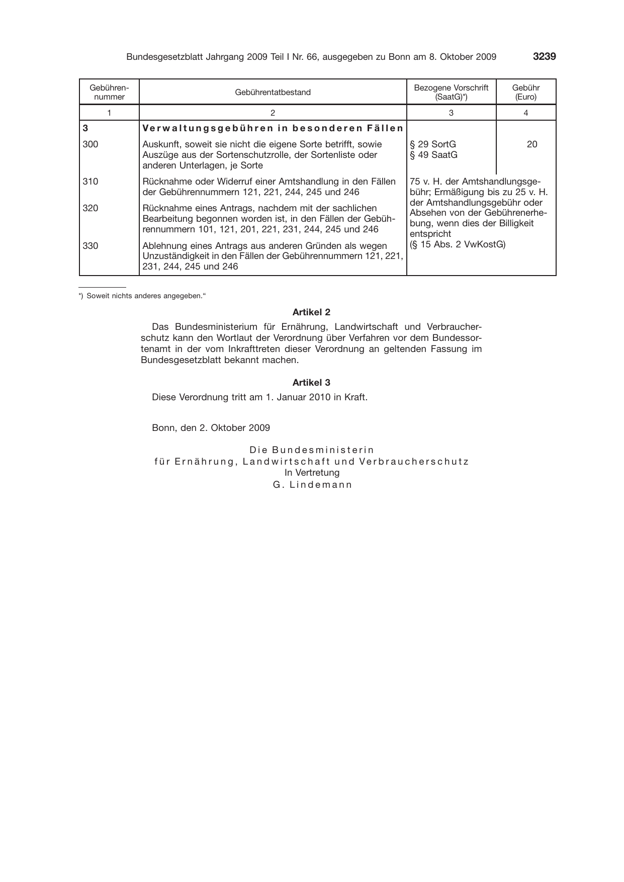 BGBl. 2009, Seite 3239 — Originalseite als Abbildung