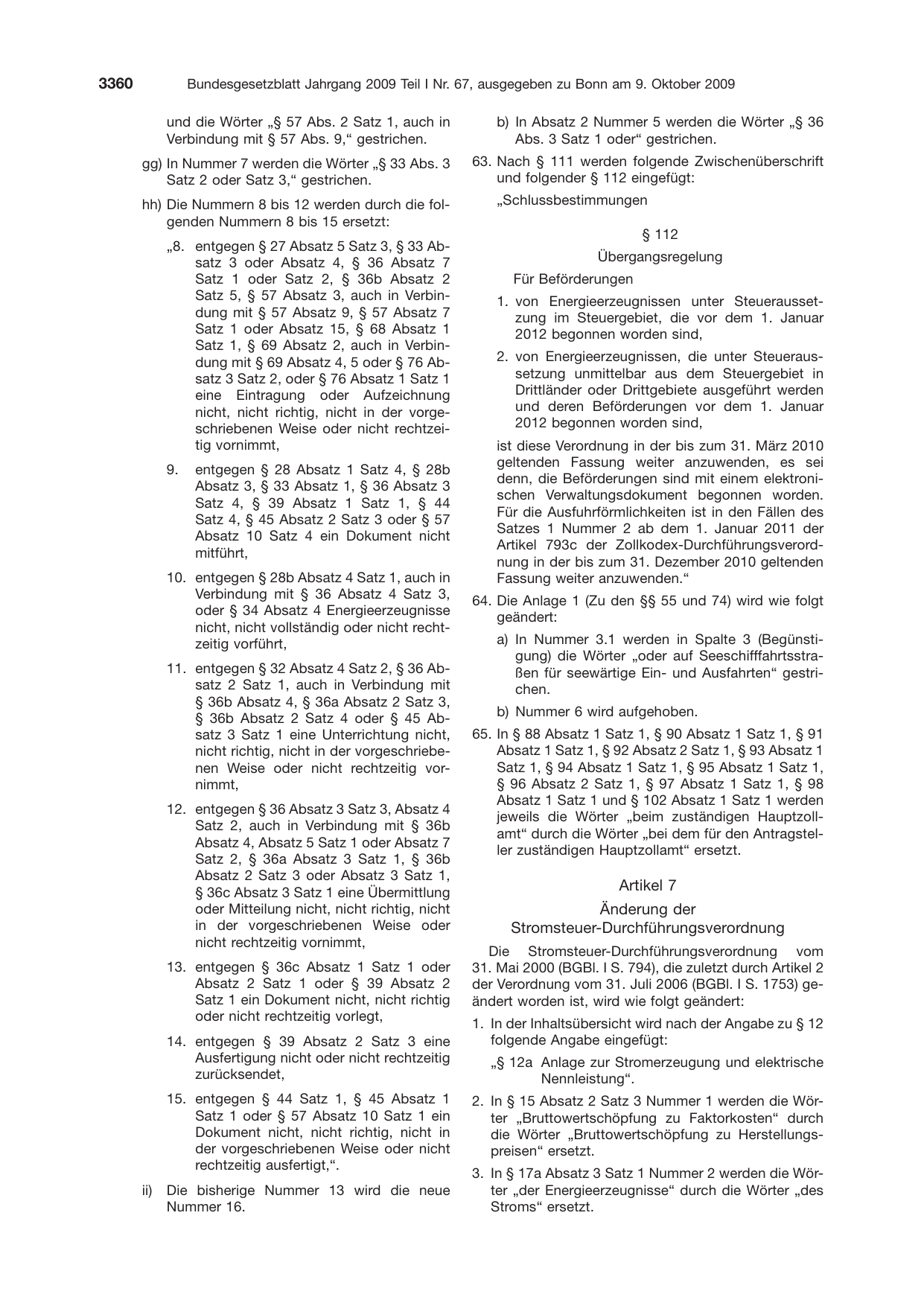 BGBl. 2009, Seite 3360 — Originalseite als Abbildung