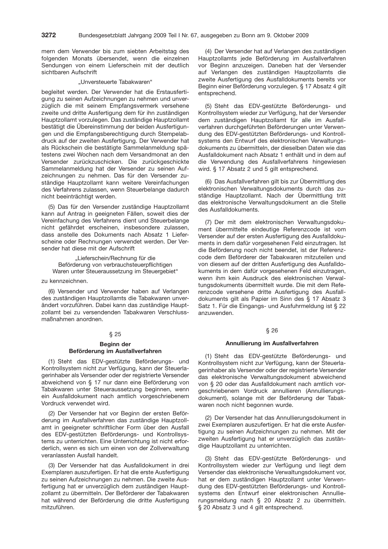 BGBl. 2009, Seite 3272 — Originalseite als Abbildung